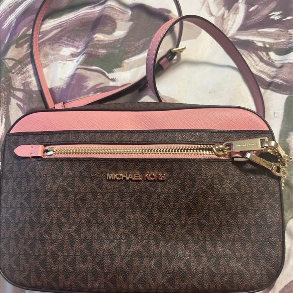 Michael Kors Pink and Brown Crossbody Bag